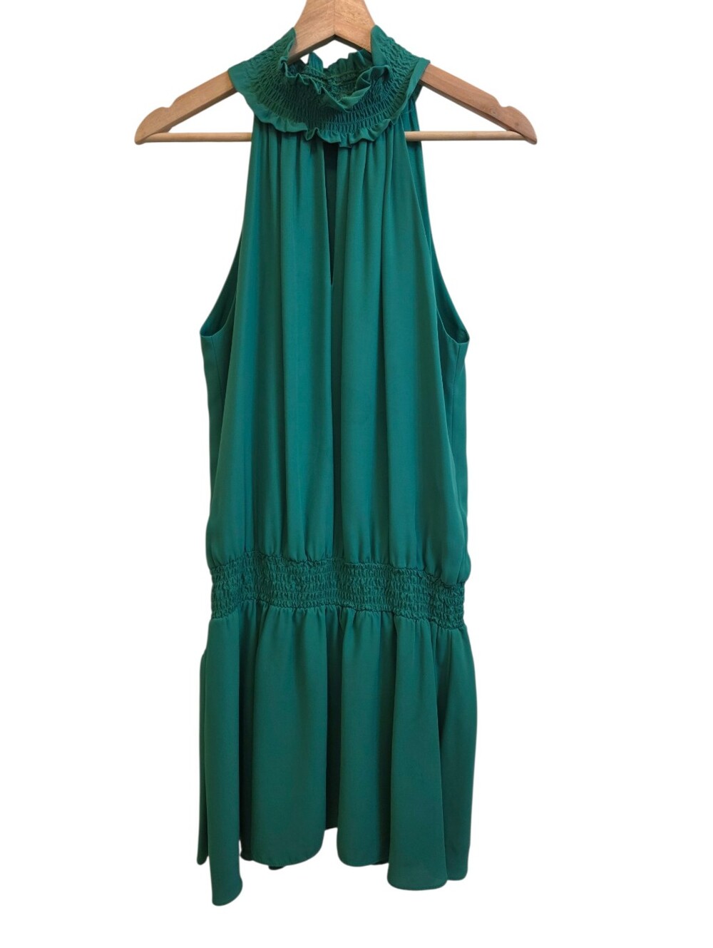 Amanda Uprichard Kimmie Mini Ruffled Smocked Waist Dress Jungle Green EUC Sz S